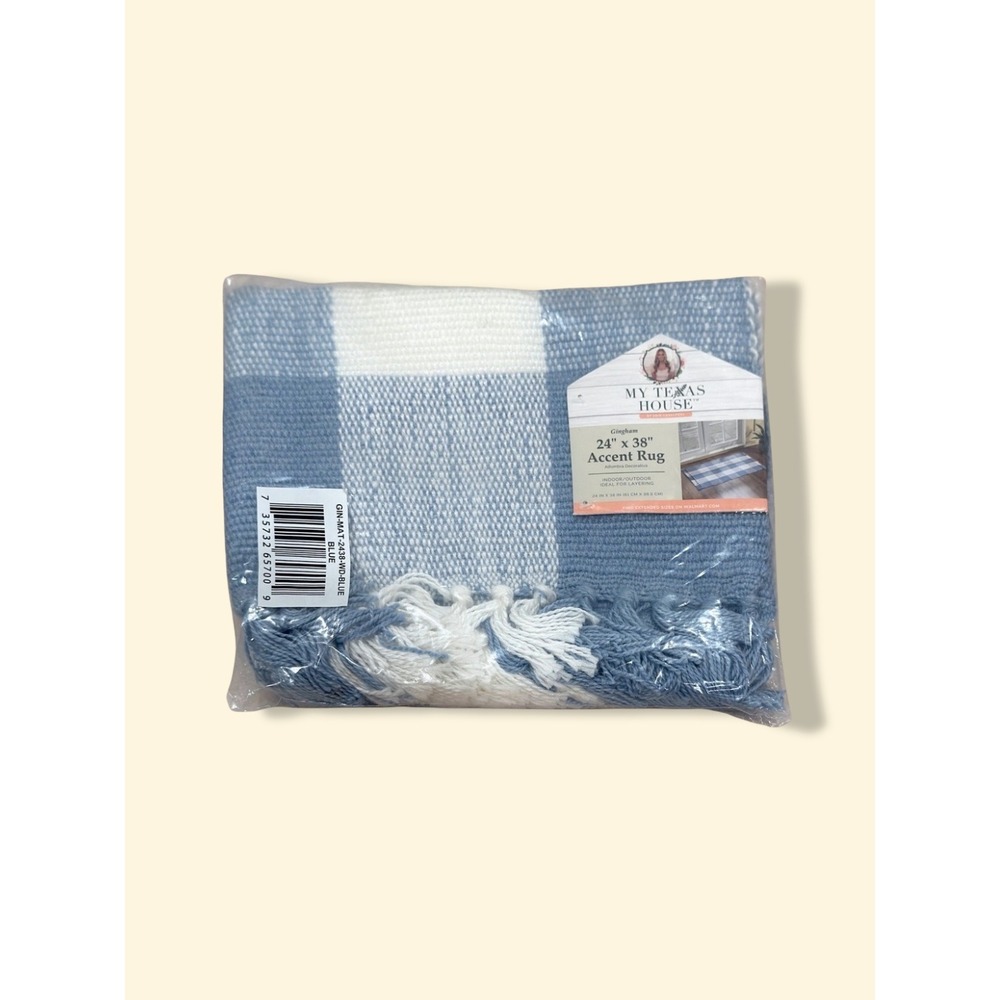 My Texas House Blue & White Gingham Fringe Layering Rug, Easter 2026 - Picture 6 of 7